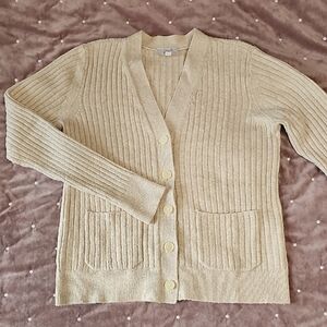 LOFT Outlet Beige Ribbed Women's Cardigan Sweater, Size S
